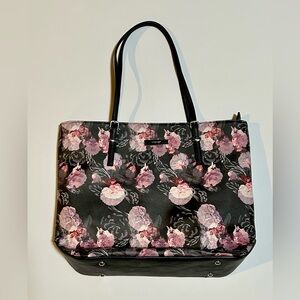Nine West Black and Pink Floral Tote
